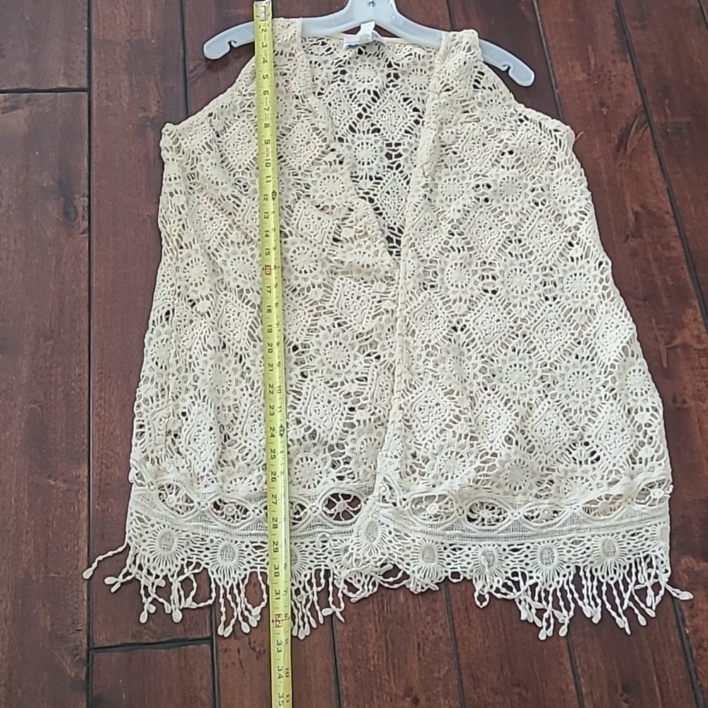 Back In The Saddle Cream Crochet Sleeveless Open Front Cardigan Top Size L - Picture 5 of 5